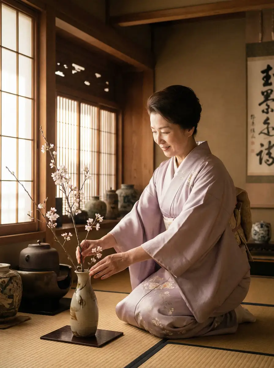 一位优雅的 【海角吃瓜】海角吃瓜官网 - 最新资讯海角吃瓜传媒聚集地 在和室中插花